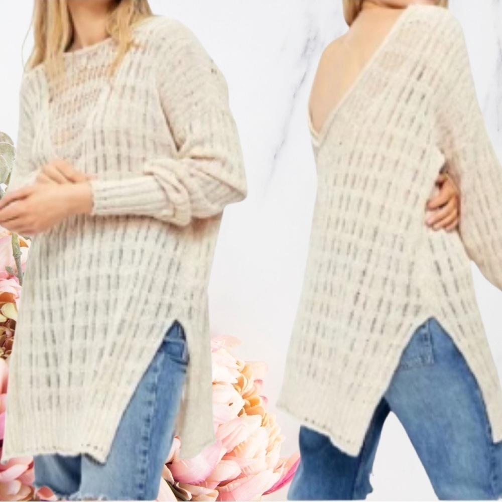 Free People Pretty In Pointelle Sweater Daydream Combo Size Small~ NWT - Picture 4 of 10
